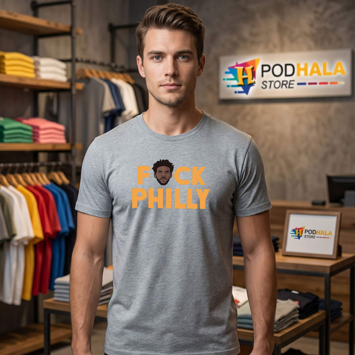 Embiid Fck Philly Basketball Shirt Funny Sports Meme Graphic Casual Mens