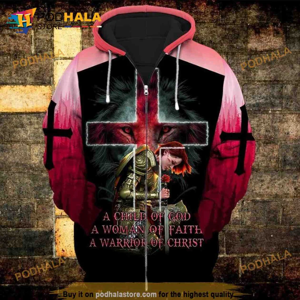 Empowered Woman Of Faith 3d Hoodie Featuring Lion And Warrior Design