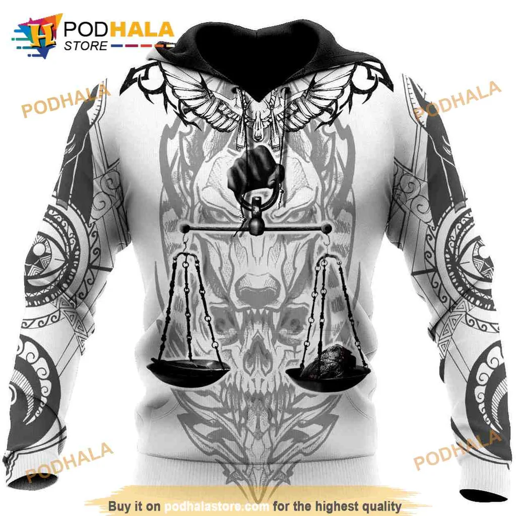 Empowering Ancient Egyptian Justice 3d Hoodie With Fist And Scales Design