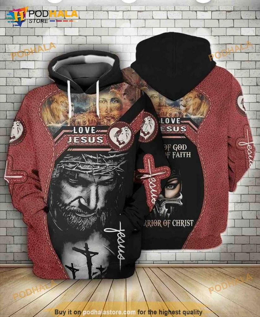 Empowering Love Jesus Warrior 3d Hoodie With Crown Of Thorns Design