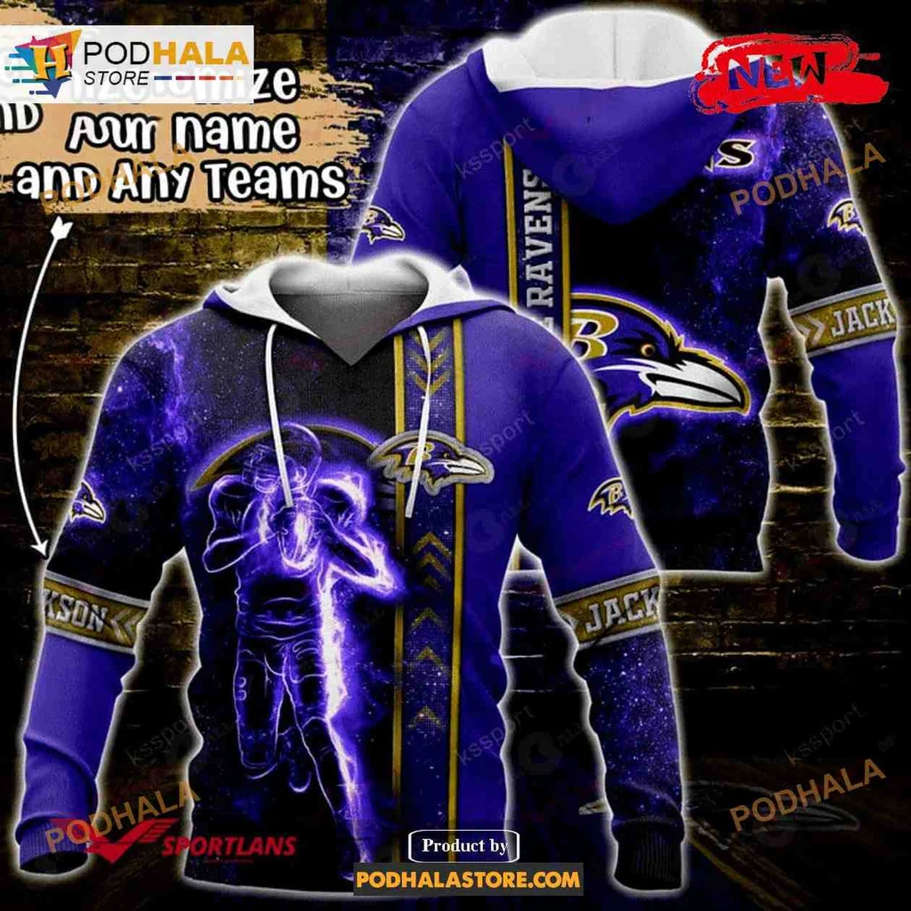 Energetic Baltimore Ravens Quarterback 3d Hoodie With Dynamic Player Design