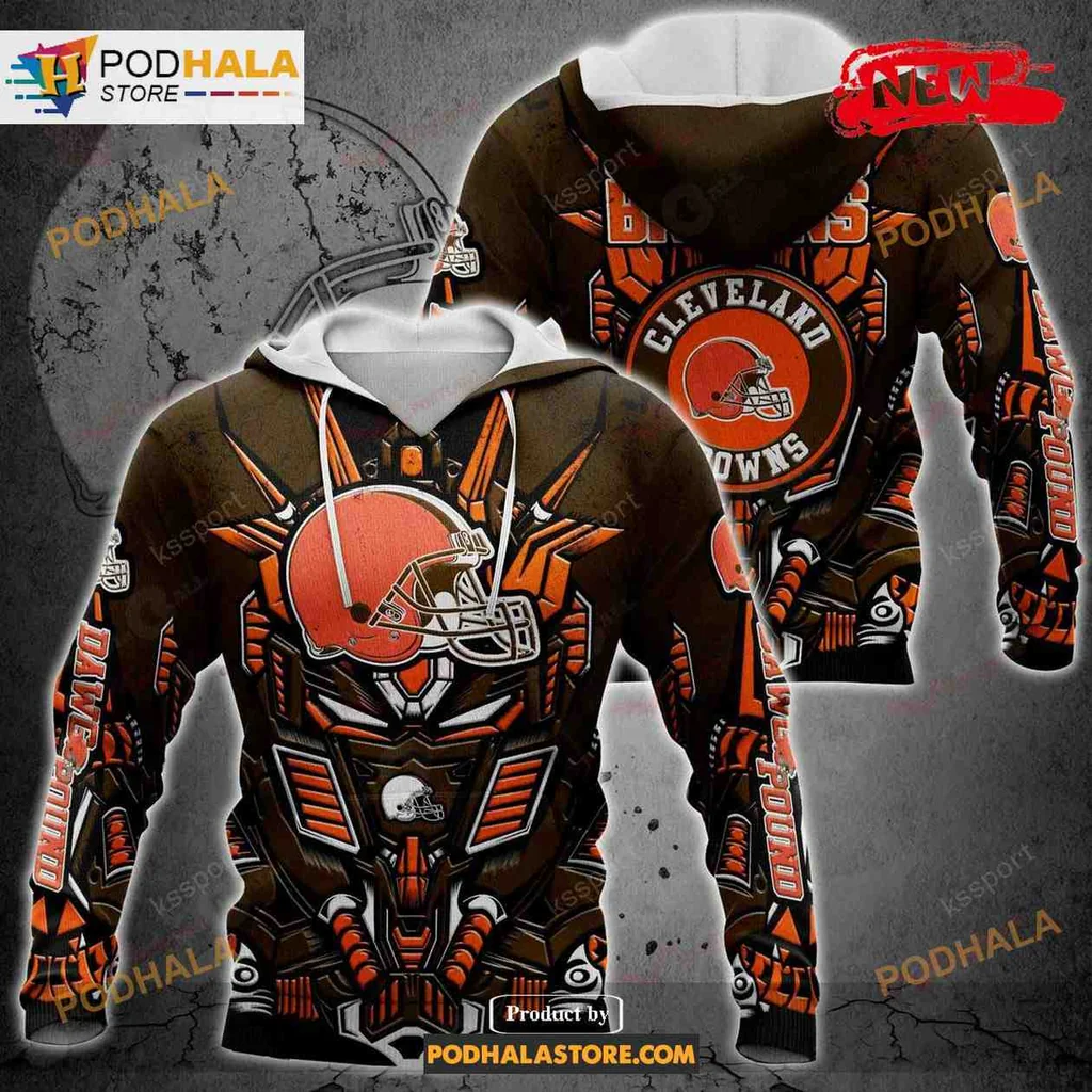 Energetic Cleveland Browns 3d Hoodie Featuring Dynamic Helmet Design
