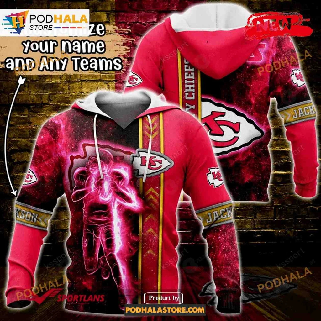 Energetic Kansas City Chiefs 3d Hoodie Featuring Dynamic Football Player Design