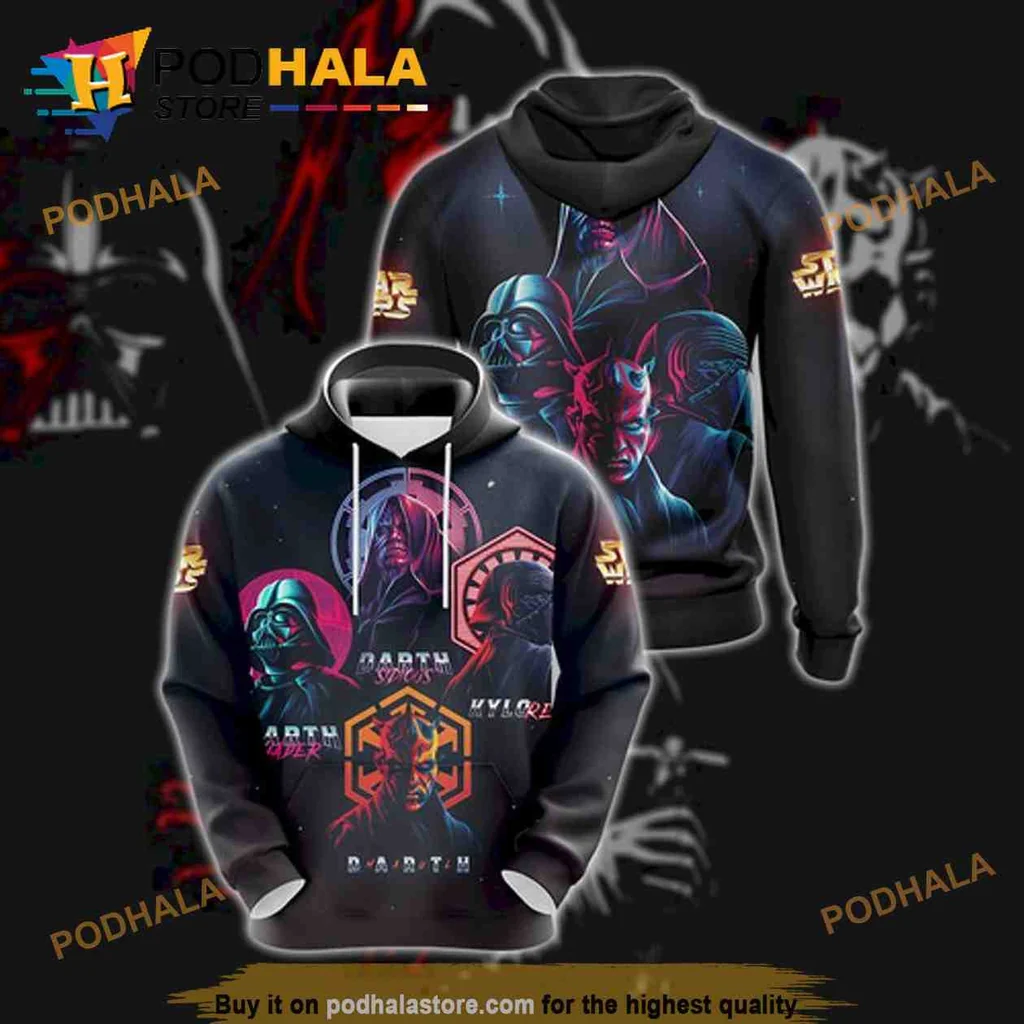 Energetic Star Wars Darth Vader 3d Hoodie With Vibrant Neon Design