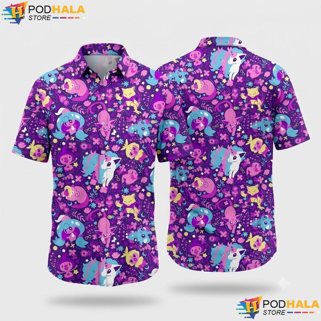 Espeon Slowpoke Hawaiian Shirt Cute Purple Tropical Beach Outfit Top