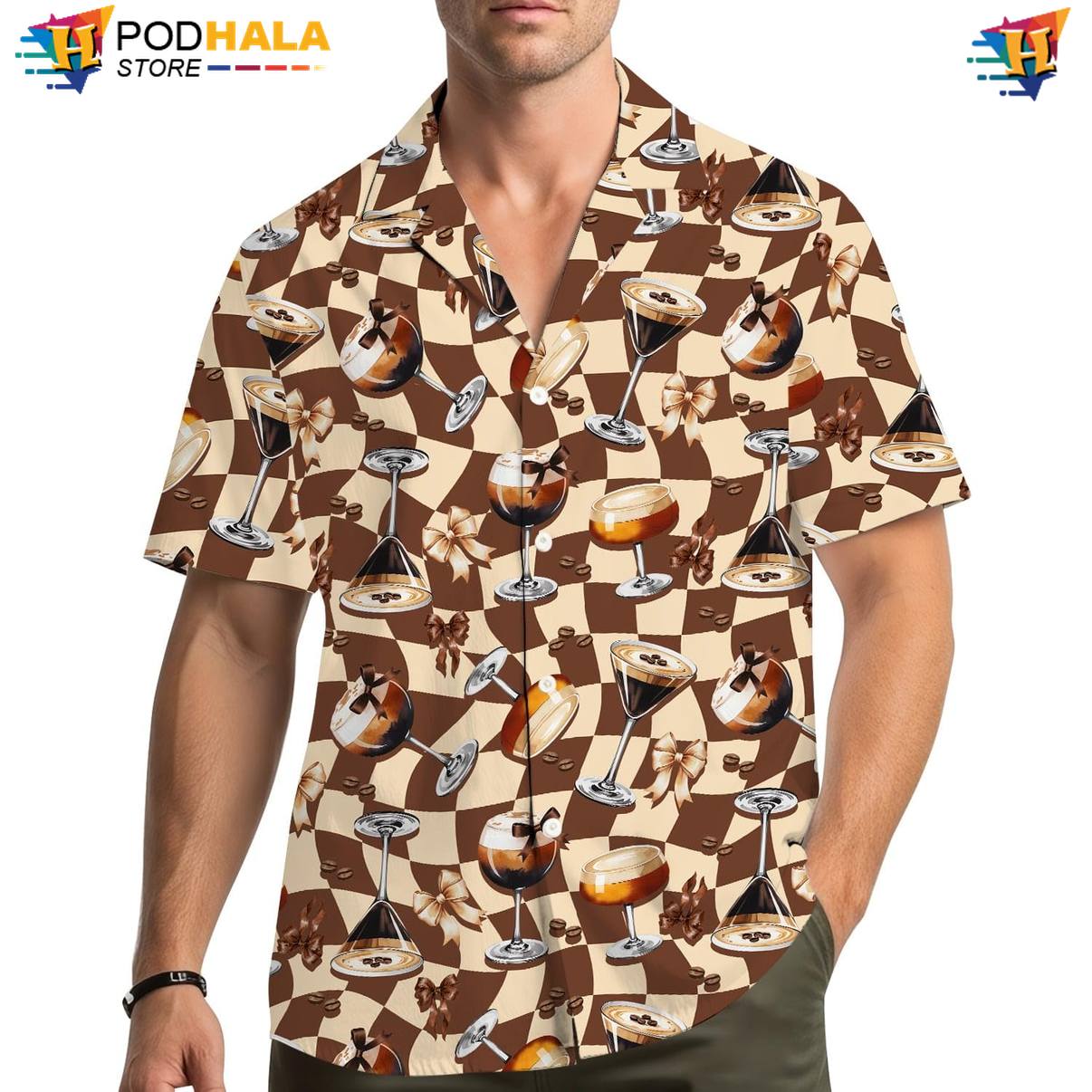 Espresso Martini Hawaiian Shirt Mens Novelty Holiday Resort Island Vibe Top
