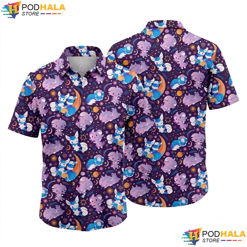 Espurr Meowstic Aloha Shirt Cute Cosmic Pattern Summer Beach Outfit