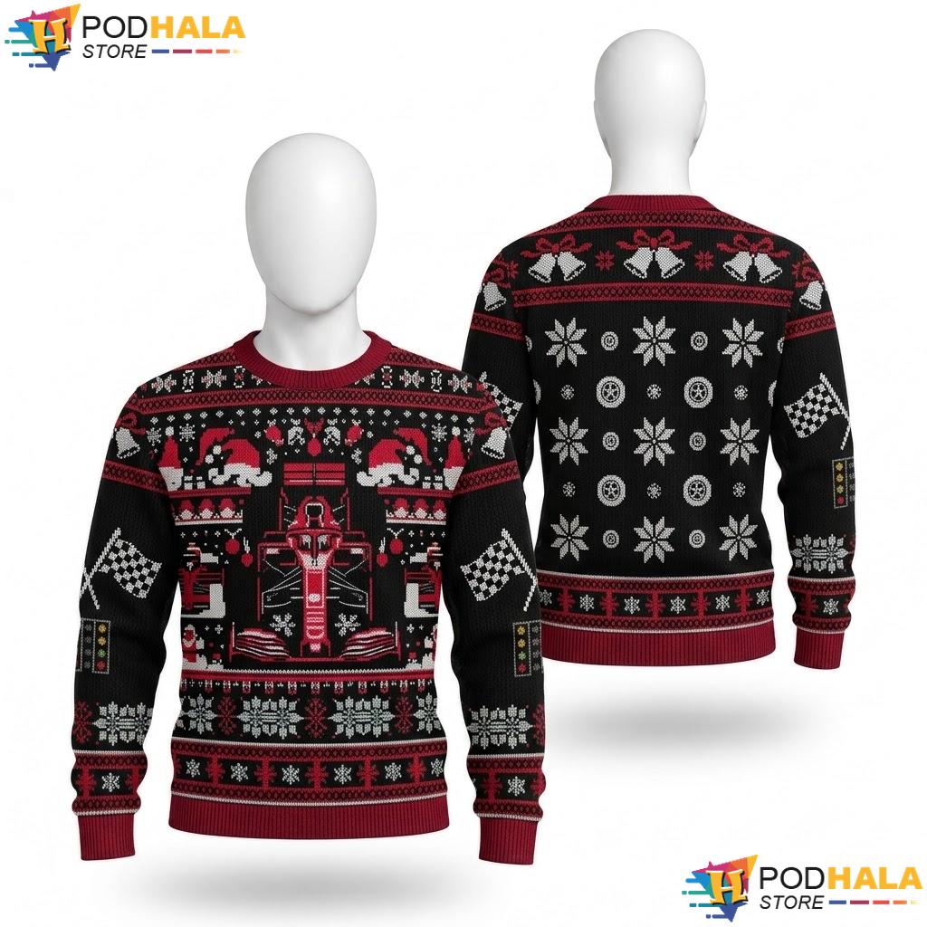 F1 Style Pattern Ugly Christmas Sweater Funny Racing Holiday Top