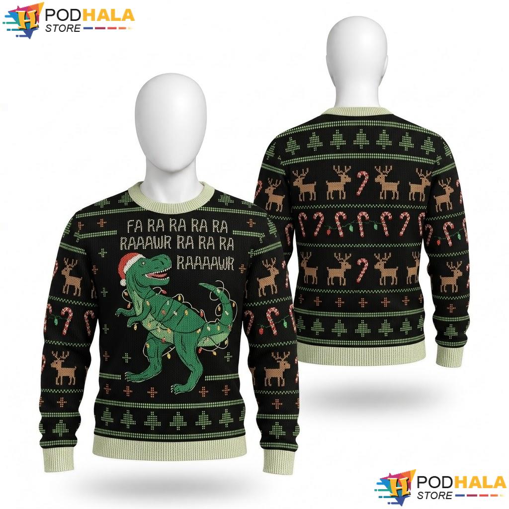 Fa Rawr Rawr Dinosaur Ugly Christmas Sweater Funny T Rex Holiday
