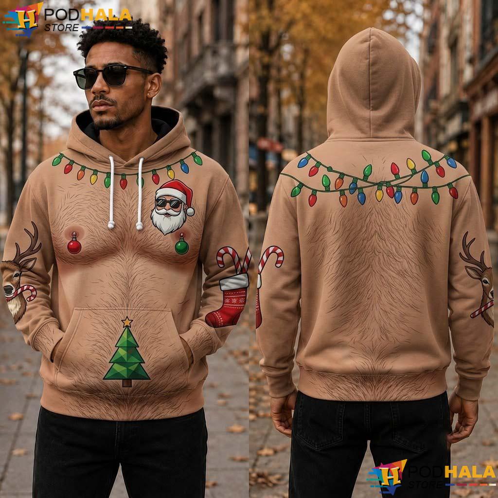 Fake Abs Christmas All Over Print Hoodie Funny Hairy Body Ugly Costume Gag Gift Fake Abs Christmas All Over Print Hoodie Funny Hairy Body Ugly Costume Gag Gift