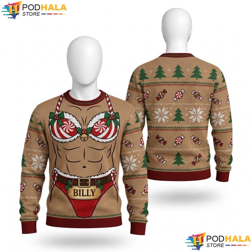 Fake Body Abs Gag Gift Ugly Xmas Sweater Humorous Funny Christmas Top