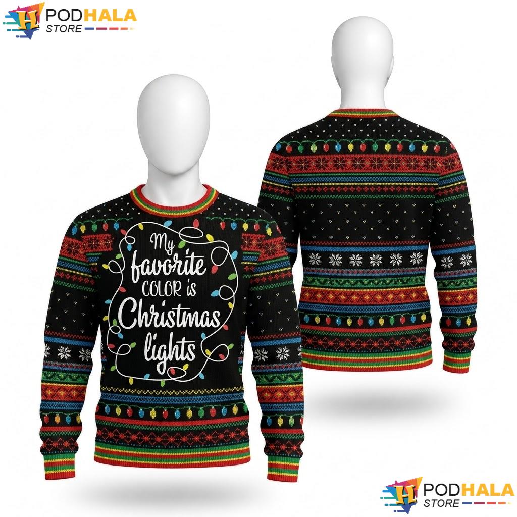 Favorite Color Christmas Lights Sweater Funny Holiday Tree Outfit
