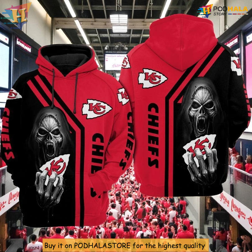 Fearsome Reaper Graphic Kansas City Chiefs Hoodie, Dark Themed 3D Apparel