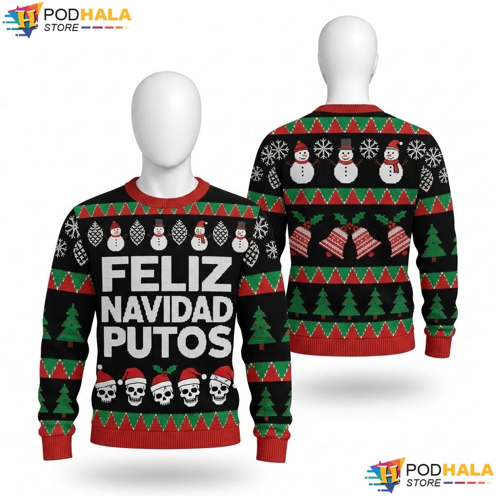 Feliz Navidad Putos Christmas Sweater Funny Latino Spanish Top