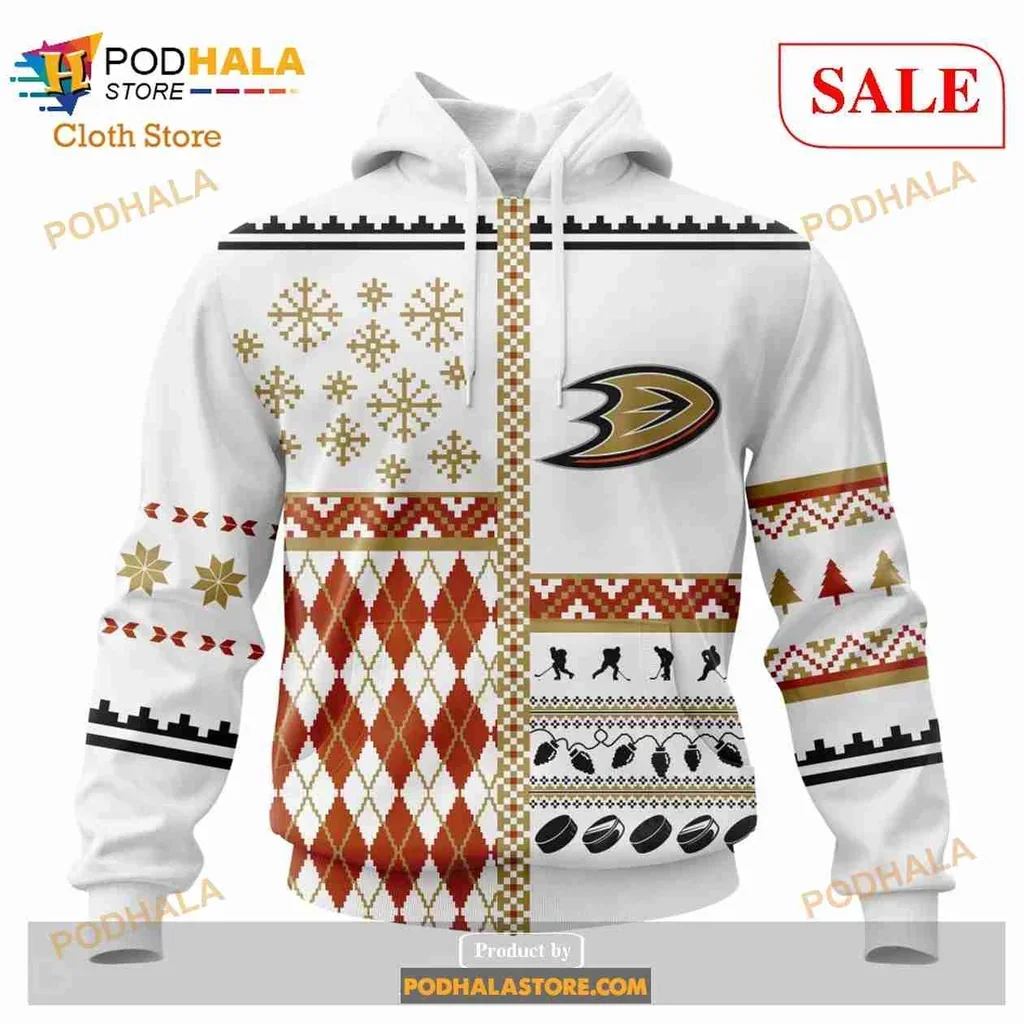 Festive Anaheim Ducks 3d Hoodie With Vibrant Holiday Geometric Design