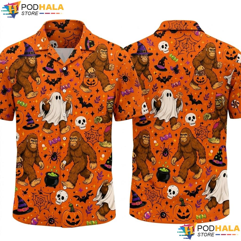 Festive Bigfoot Halloween Hawaiian Shirt Quirky Mens Summer Apparel