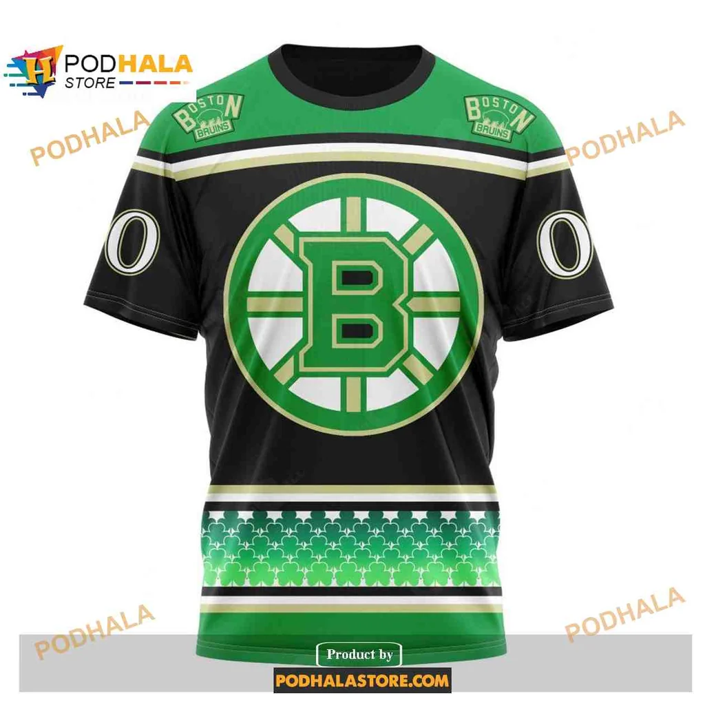 Festive Boston Bruins AOP Hoodie With Shamrock Design For St Patricks Day Festive Boston Bruins AOP Hoodie With Shamrock Design For St Patricks Day