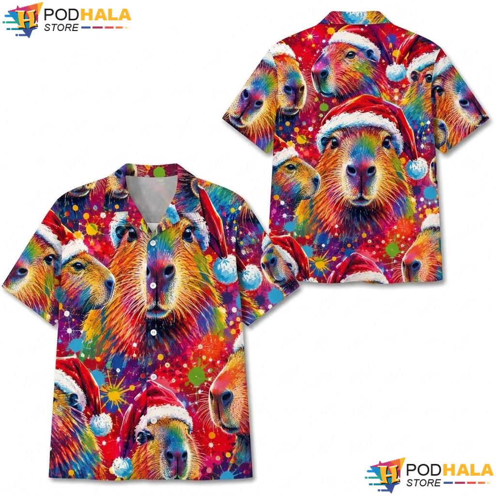 Festive Capybara Hawaiian Shirt Colorful Short Sleeve Mens Summer Top