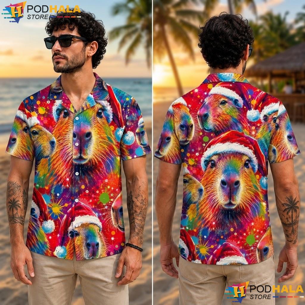 Festive Capybara Aloha Shirt Colorful Short Sleeve Mens Summer Top Festive Capybara Aloha Shirt Colorful Short Sleeve Mens Summer Top