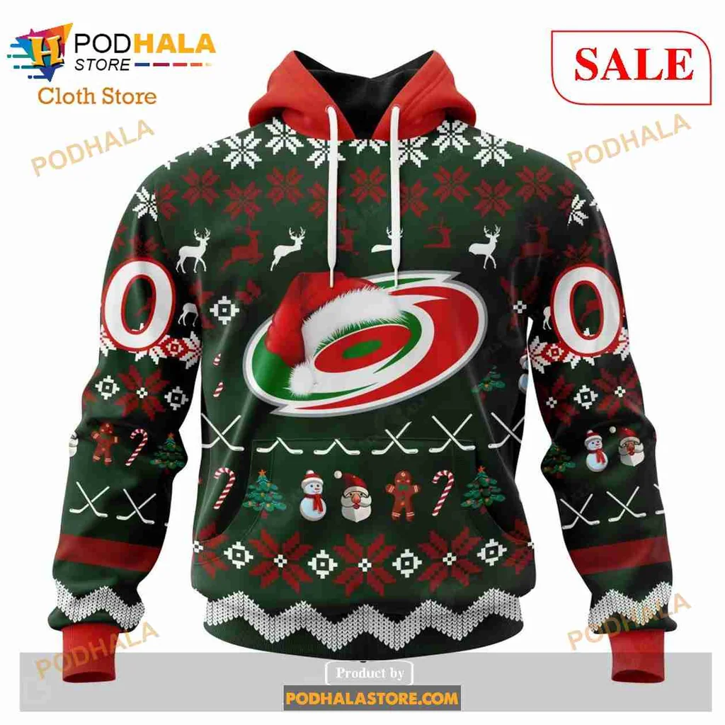 Festive Carolina Hurricanes 3d Hoodie With Christmas Snowflakes And Team Logo