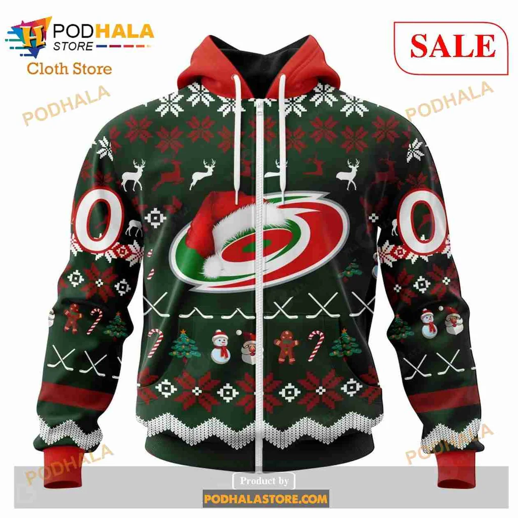 Festive Carolina Hurricanes All Over Print Hoodie With Christmas Snowflakes And Team Logo Festive Carolina Hurricanes All Over Print Hoodie With Christmas Snowflakes And Team Logo
