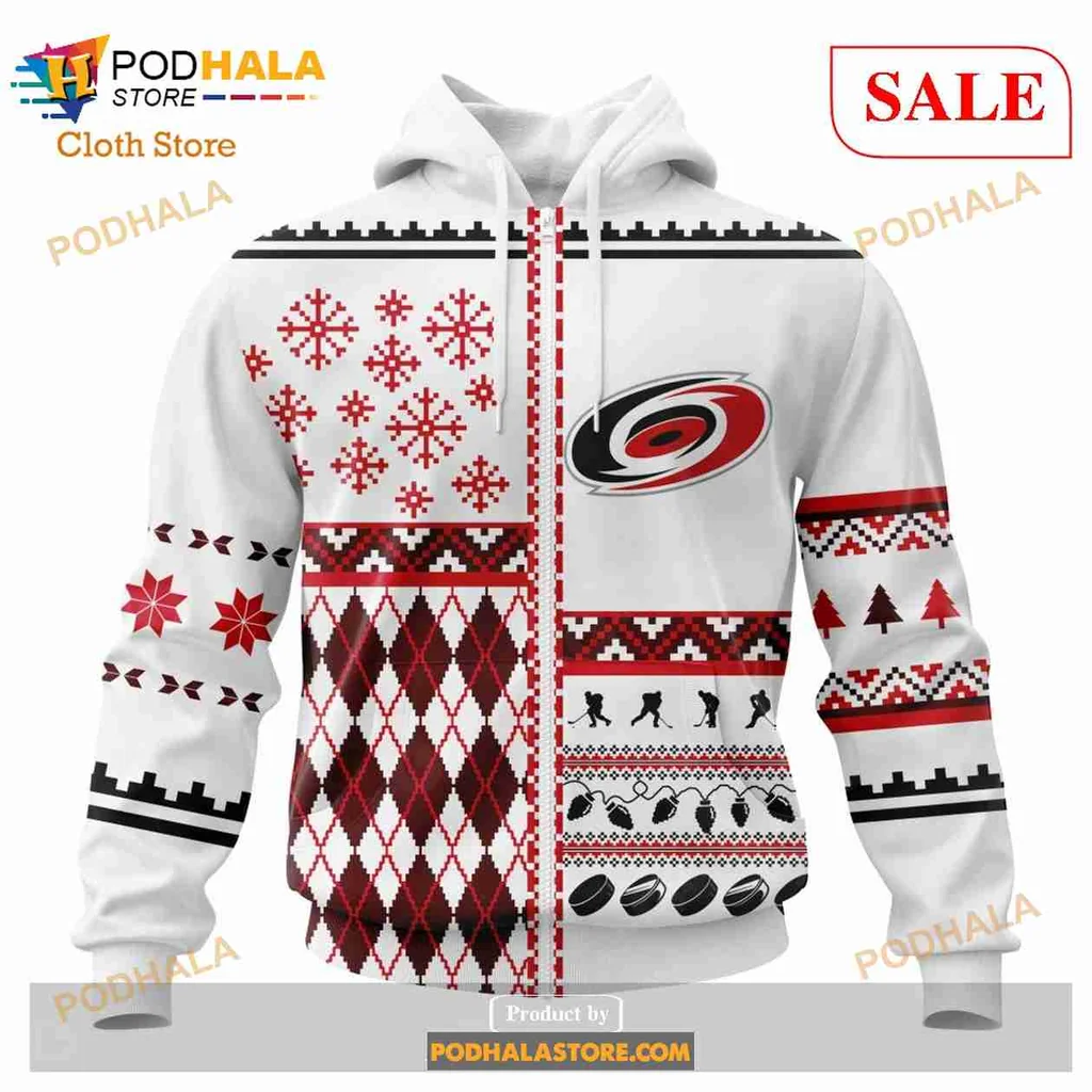 Festive Carolina Hurricanes All Over Print Hoodie With Holiday Patterns And Team Logo Festive Carolina Hurricanes All Over Print Hoodie With Holiday Patterns And Team Logo