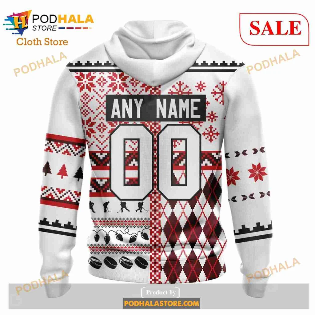 Festive Carolina Hurricanes AOP Hoodie With Holiday Patterns And Team Logo Festive Carolina Hurricanes AOP Hoodie With Holiday Patterns And Team Logo