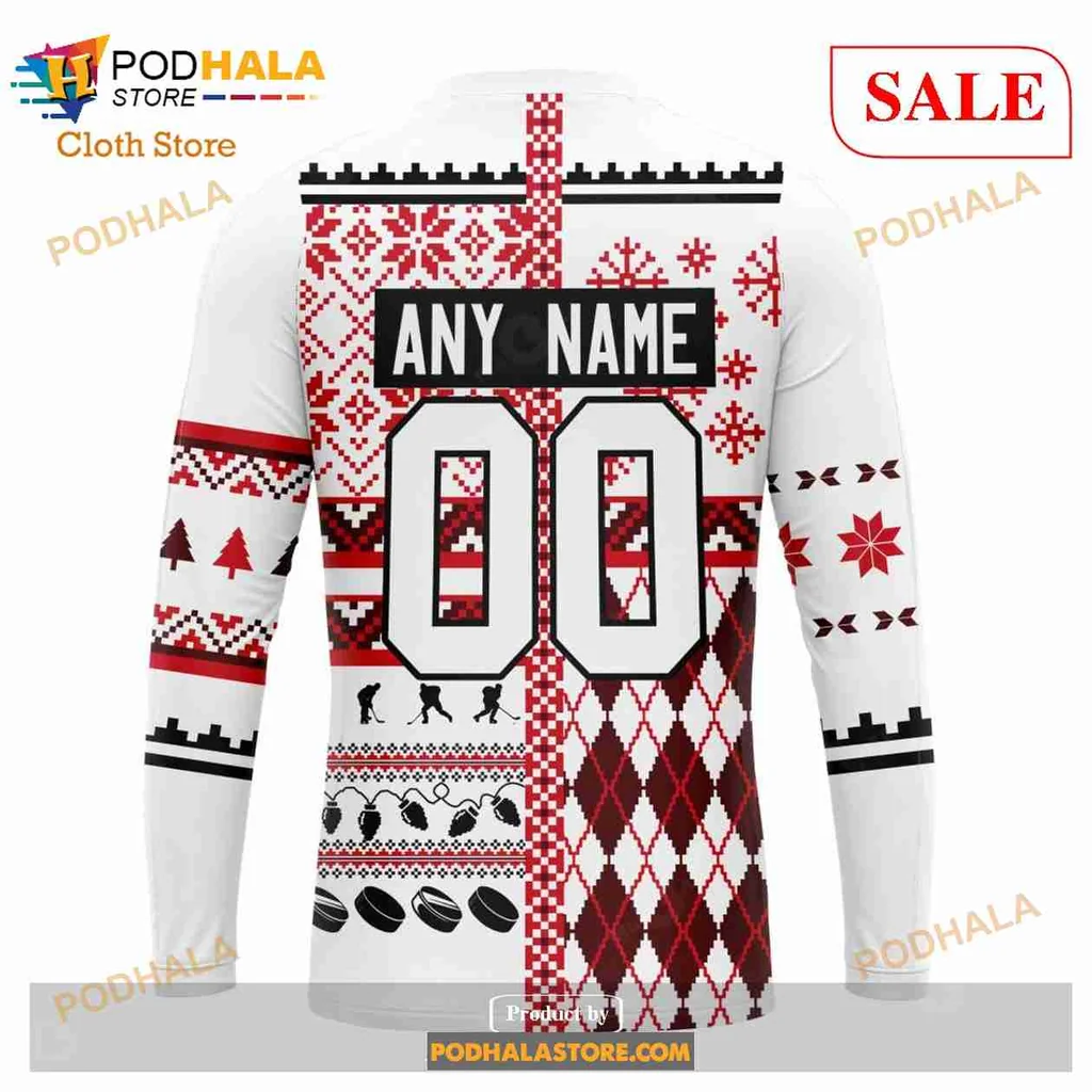 Festive Carolina Hurricanes 3d Hoodie With Holiday Patterns And Team Logo - Product View 5 Festive Carolina Hurricanes 3d Hoodie With Holiday Patterns And Team Logo - Product View 5