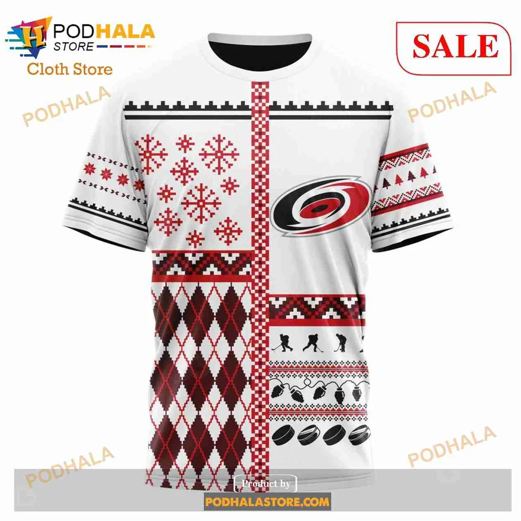 Festive Carolina Hurricanes 3d Hoodie With Holiday Patterns And Team Logo - Product View 6 Festive Carolina Hurricanes 3d Hoodie With Holiday Patterns And Team Logo - Product View 6