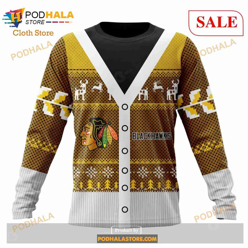 Festive Chicago Blackhawks 3D Print Hoodie With Christmas Reindeer And Snowflakes Festive Chicago Blackhawks 3D Print Hoodie With Christmas Reindeer And Snowflakes