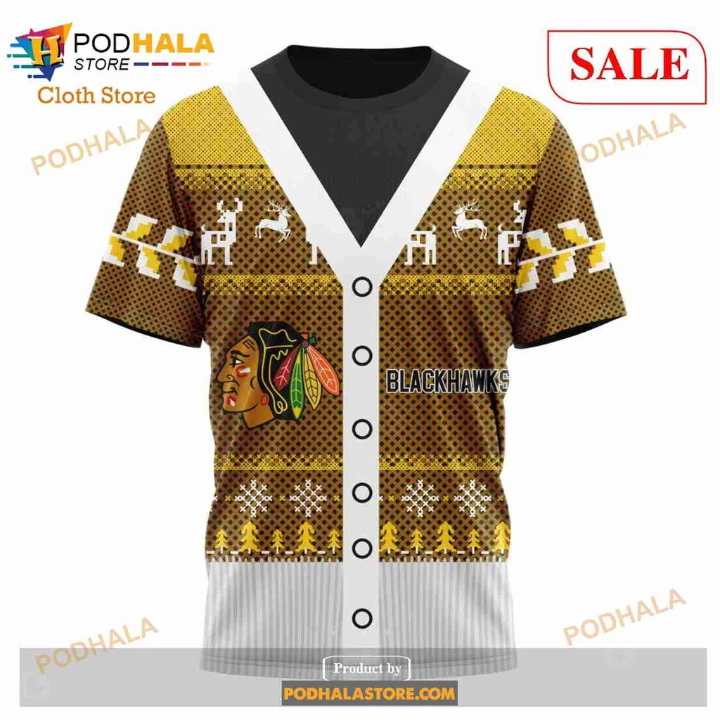 Festive Chicago Blackhawks 3d Hoodie With Christmas Reindeer And Snowflakes - Product View 6 Festive Chicago Blackhawks 3d Hoodie With Christmas Reindeer And Snowflakes - Product View 6