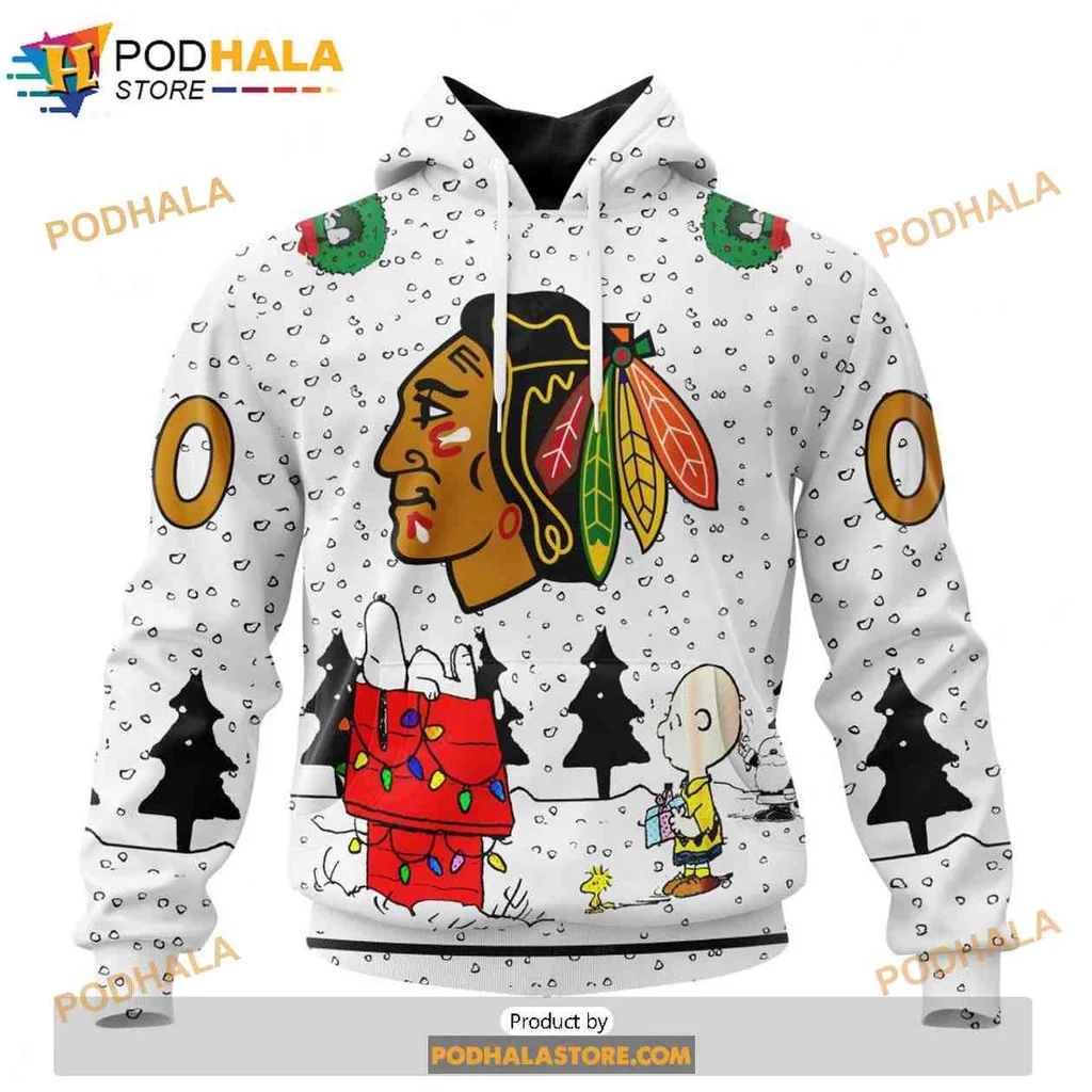 Festive Chicago Blackhawks Snoopy 3d Hoodie With Christmas Tree Design
