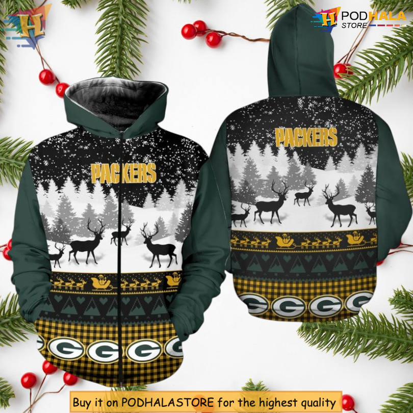 Festive Christmas Style Green Bay Packers Pullover Hoodie, Fun 3D Gift for Fans