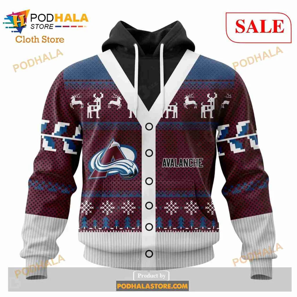 Festive Colorado Avalanche 3d Hoodie Featuring Holiday Design And Logo