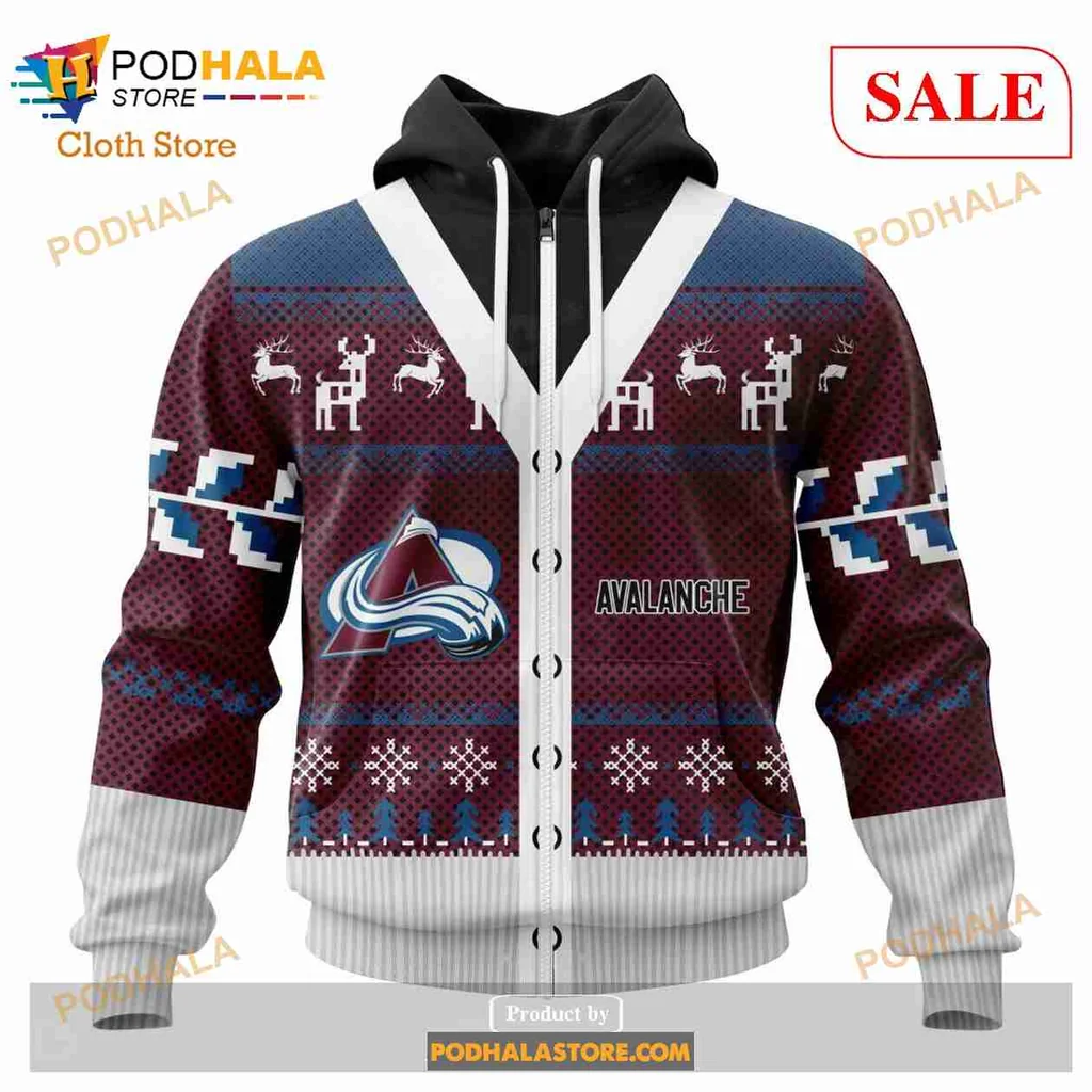 Festive Colorado Avalanche All Over Print Hoodie Featuring Holiday Design And Logo Festive Colorado Avalanche All Over Print Hoodie Featuring Holiday Design And Logo
