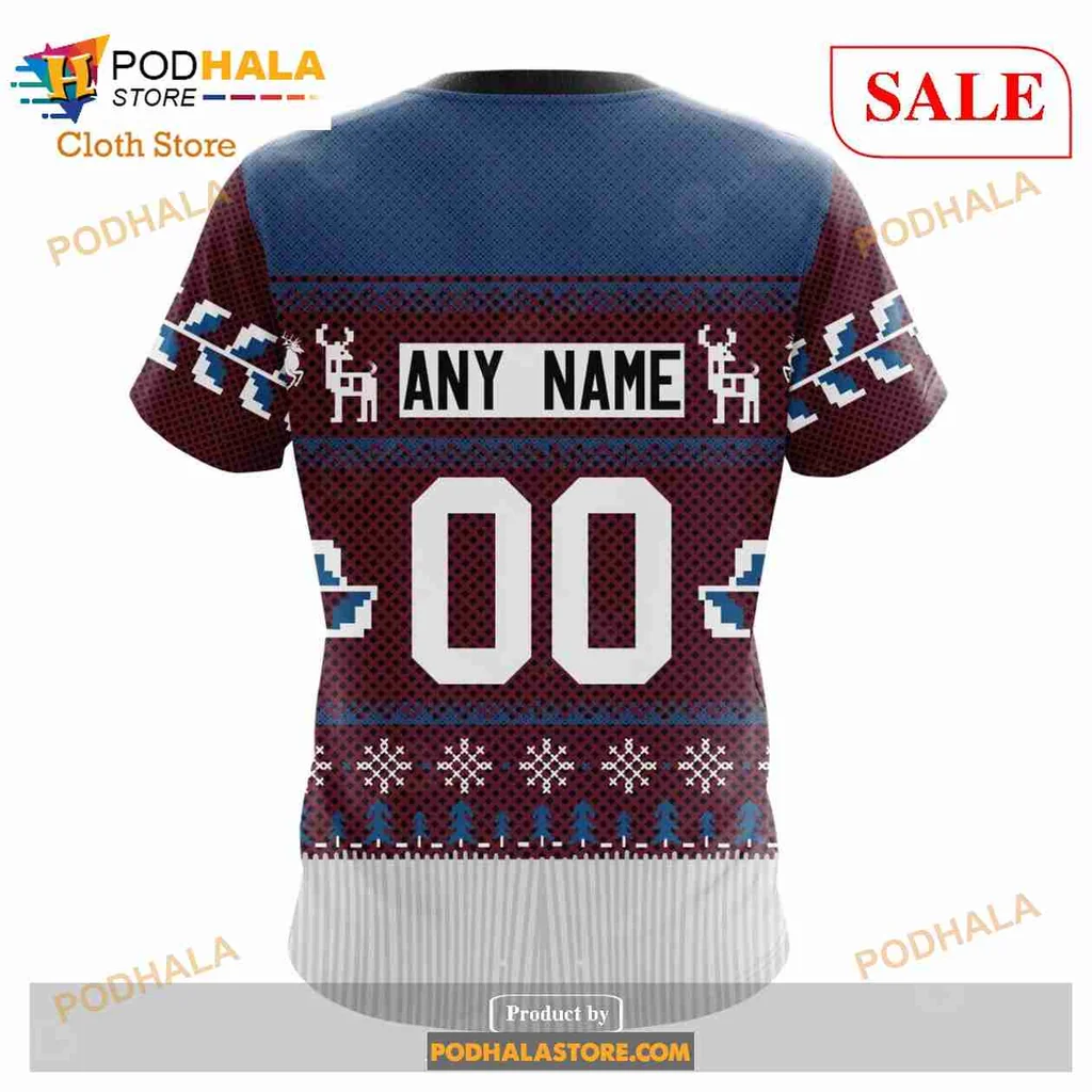 Festive Colorado Avalanche 3d Hoodie Featuring Holiday Design And Logo - Product View 7 Festive Colorado Avalanche 3d Hoodie Featuring Holiday Design And Logo - Product View 7