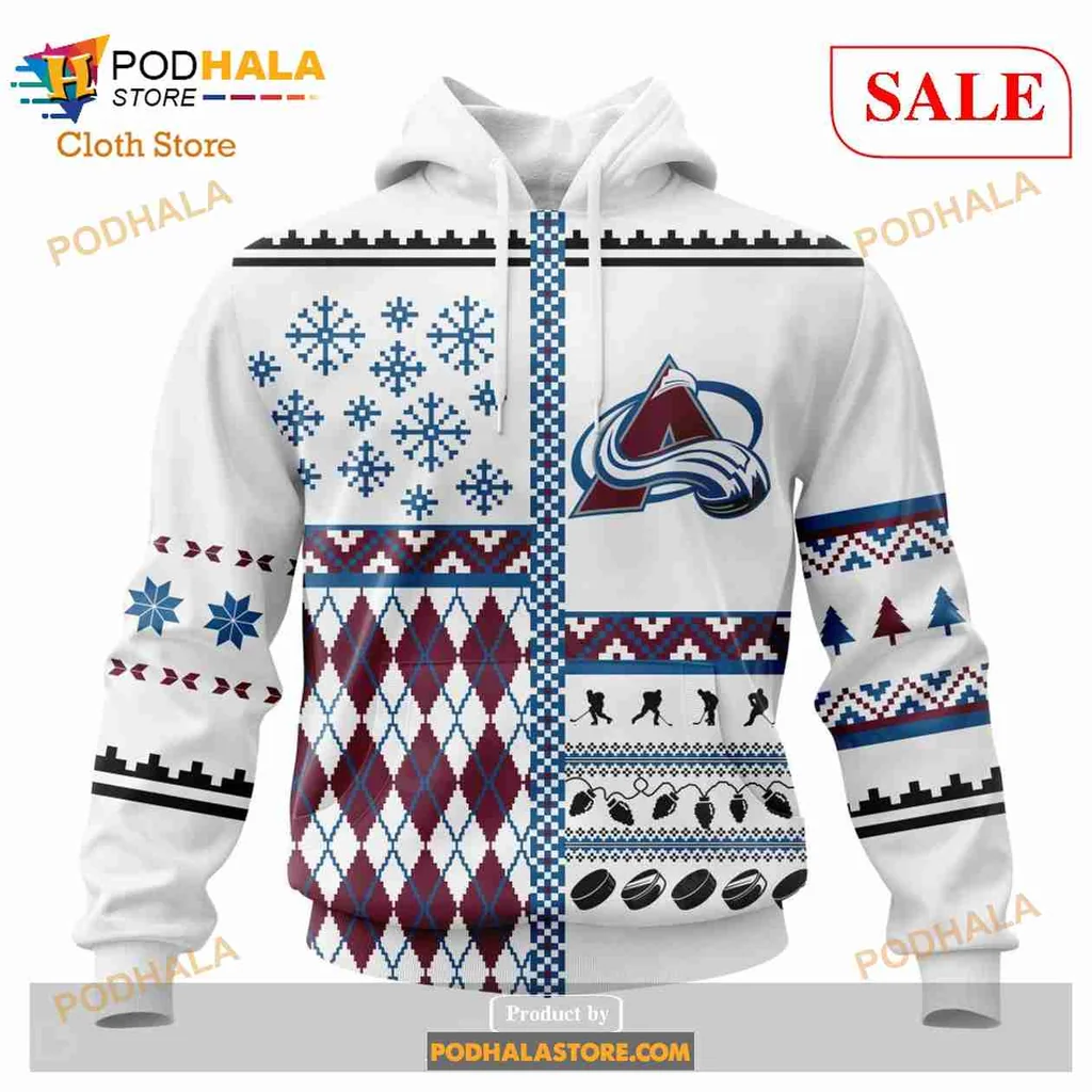 Festive Colorado Avalanche 3d Hoodie Featuring Holiday Patterns And Logo