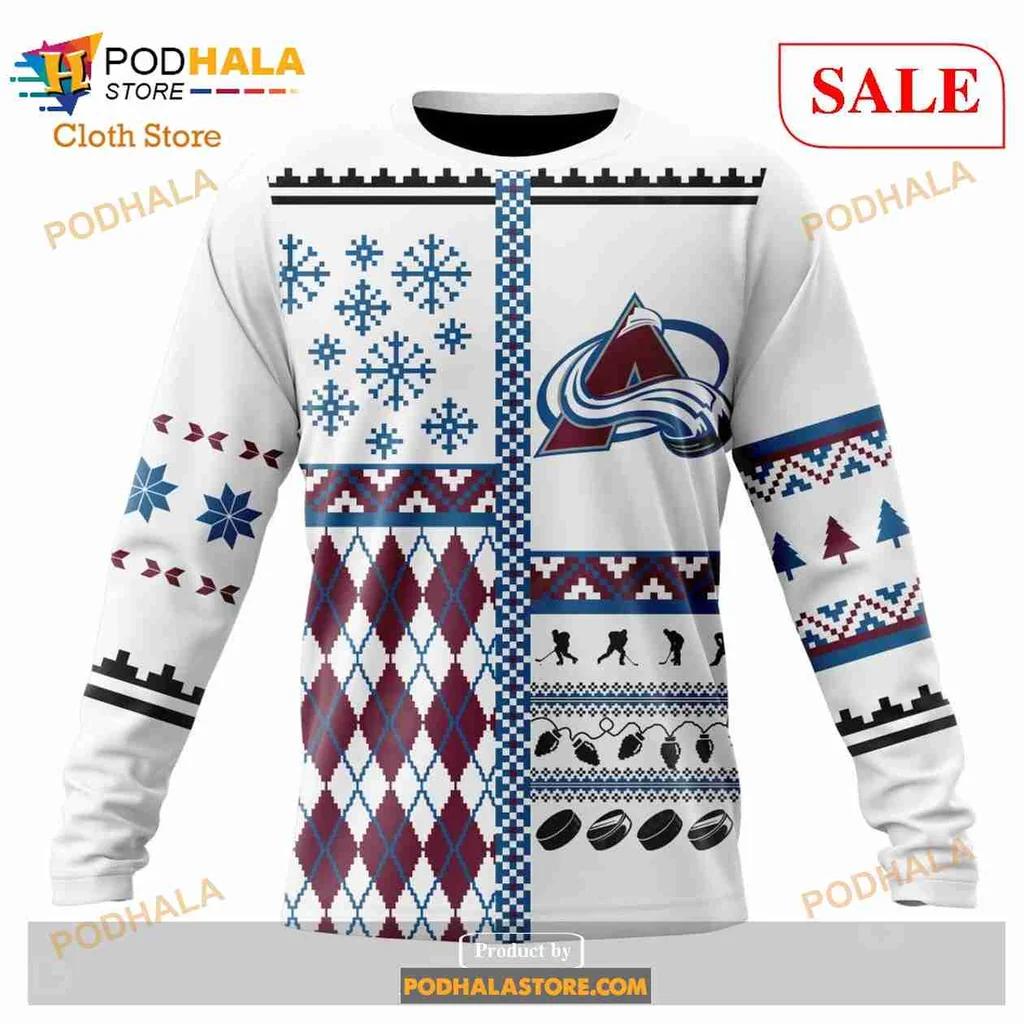 Festive Colorado Avalanche 3D Print Hoodie Featuring Holiday Patterns And Logo Festive Colorado Avalanche 3D Print Hoodie Featuring Holiday Patterns And Logo