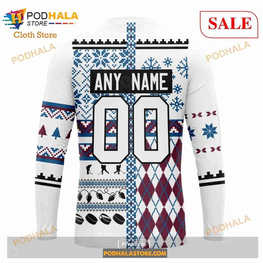 Festive Colorado Avalanche 3d Hoodie Featuring Holiday Patterns And Logo - Product View 5 Festive Colorado Avalanche 3d Hoodie Featuring Holiday Patterns And Logo - Product View 5