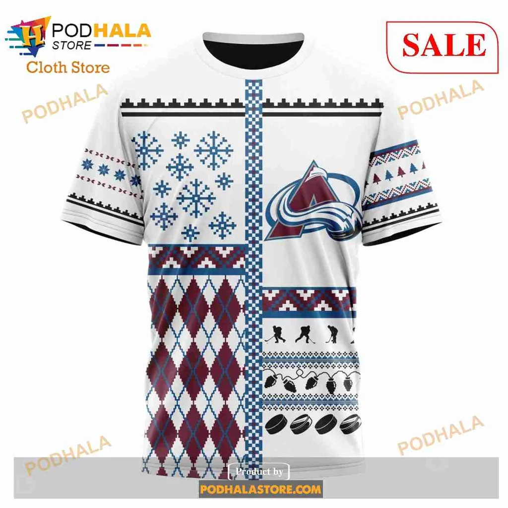 Festive Colorado Avalanche 3d Hoodie Featuring Holiday Patterns And Logo - Product View 6 Festive Colorado Avalanche 3d Hoodie Featuring Holiday Patterns And Logo - Product View 6
