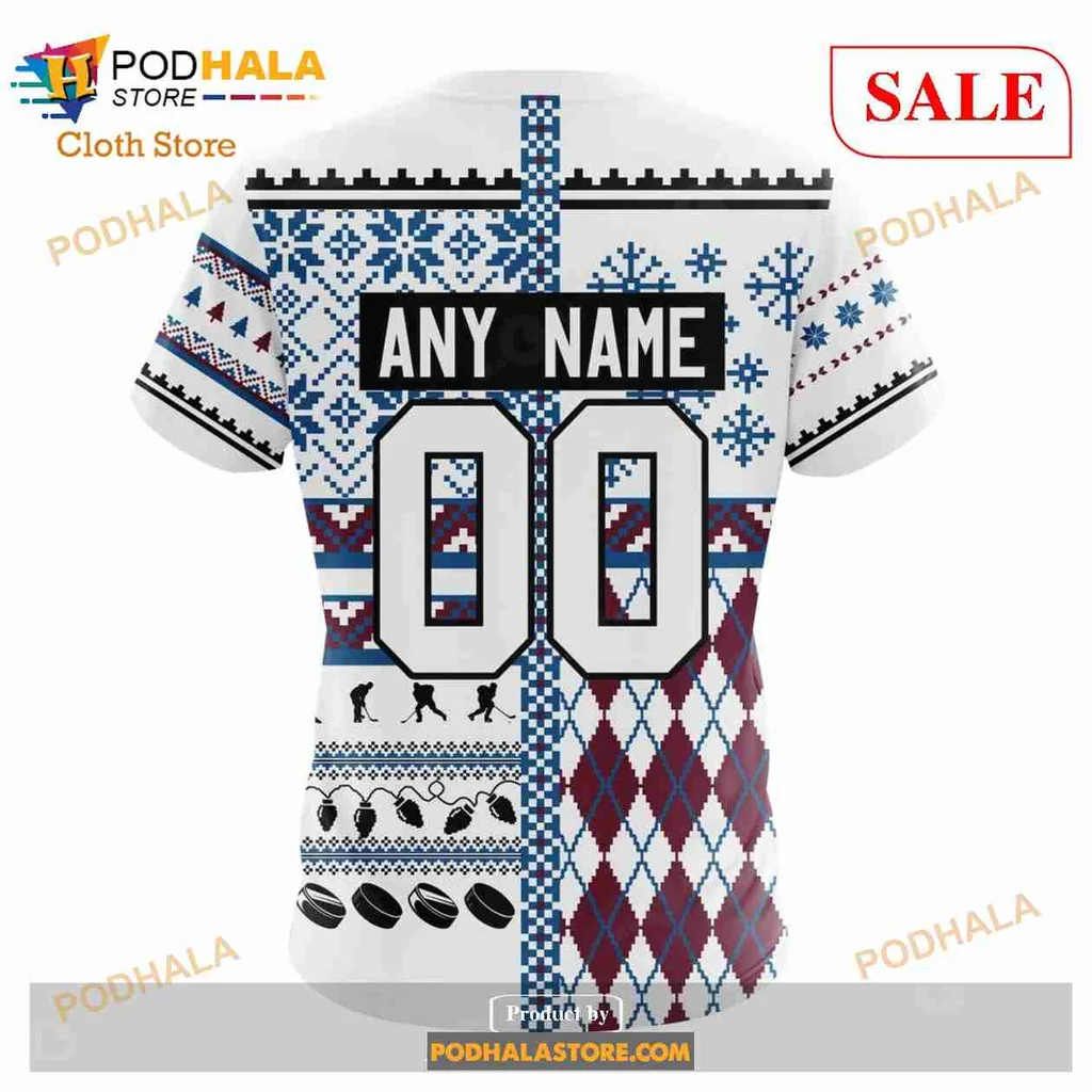 Festive Colorado Avalanche 3d Hoodie Featuring Holiday Patterns And Logo - Product View 7 Festive Colorado Avalanche 3d Hoodie Featuring Holiday Patterns And Logo - Product View 7