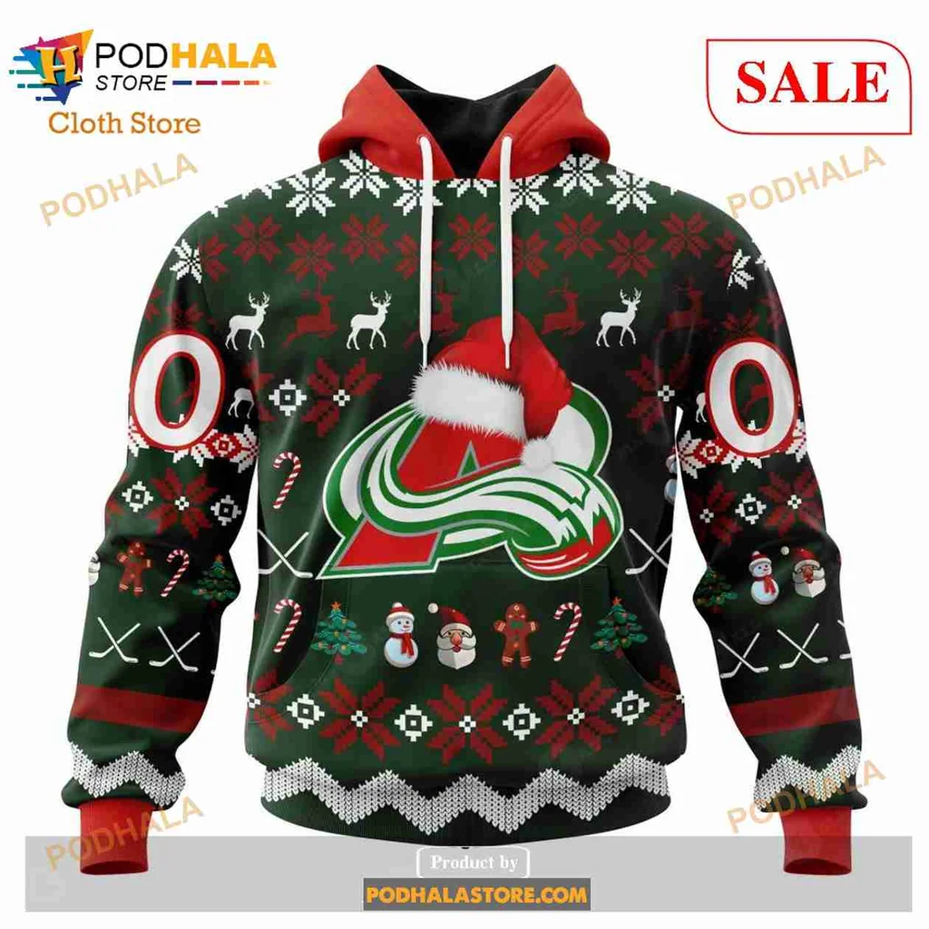 Festive Colorado Avalanche Hoodie With Santa Hat And Christmas Design