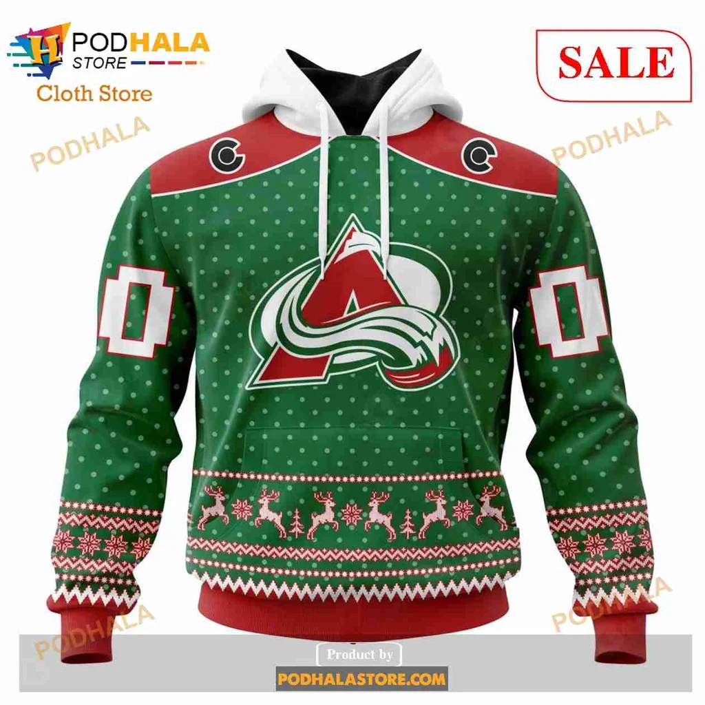 Festive Colorado Avalanche Hoodie With Snowflakes And Reindeer Design