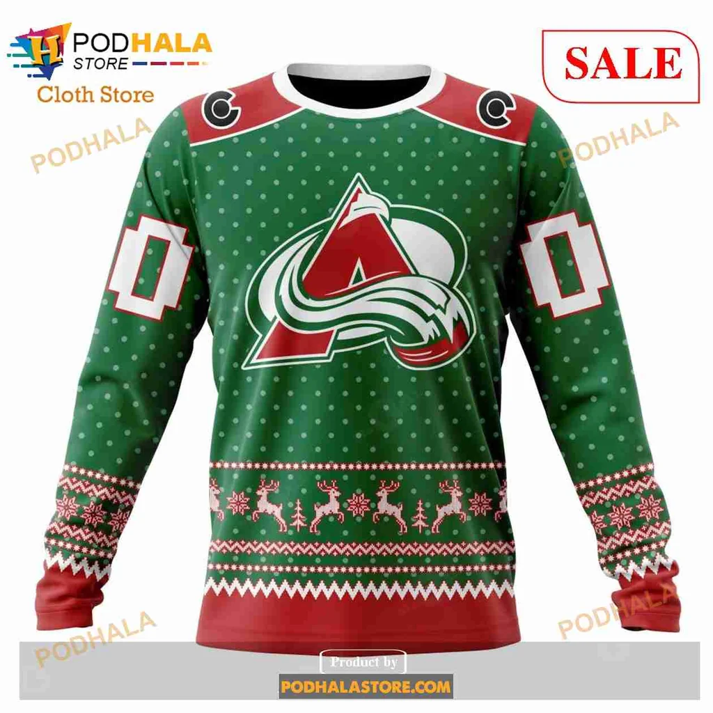 Festive Colorado Avalanche Hoodie With Snowflakes And Reindeer Design - View 3 Festive Colorado Avalanche Hoodie With Snowflakes And Reindeer Design - View 3