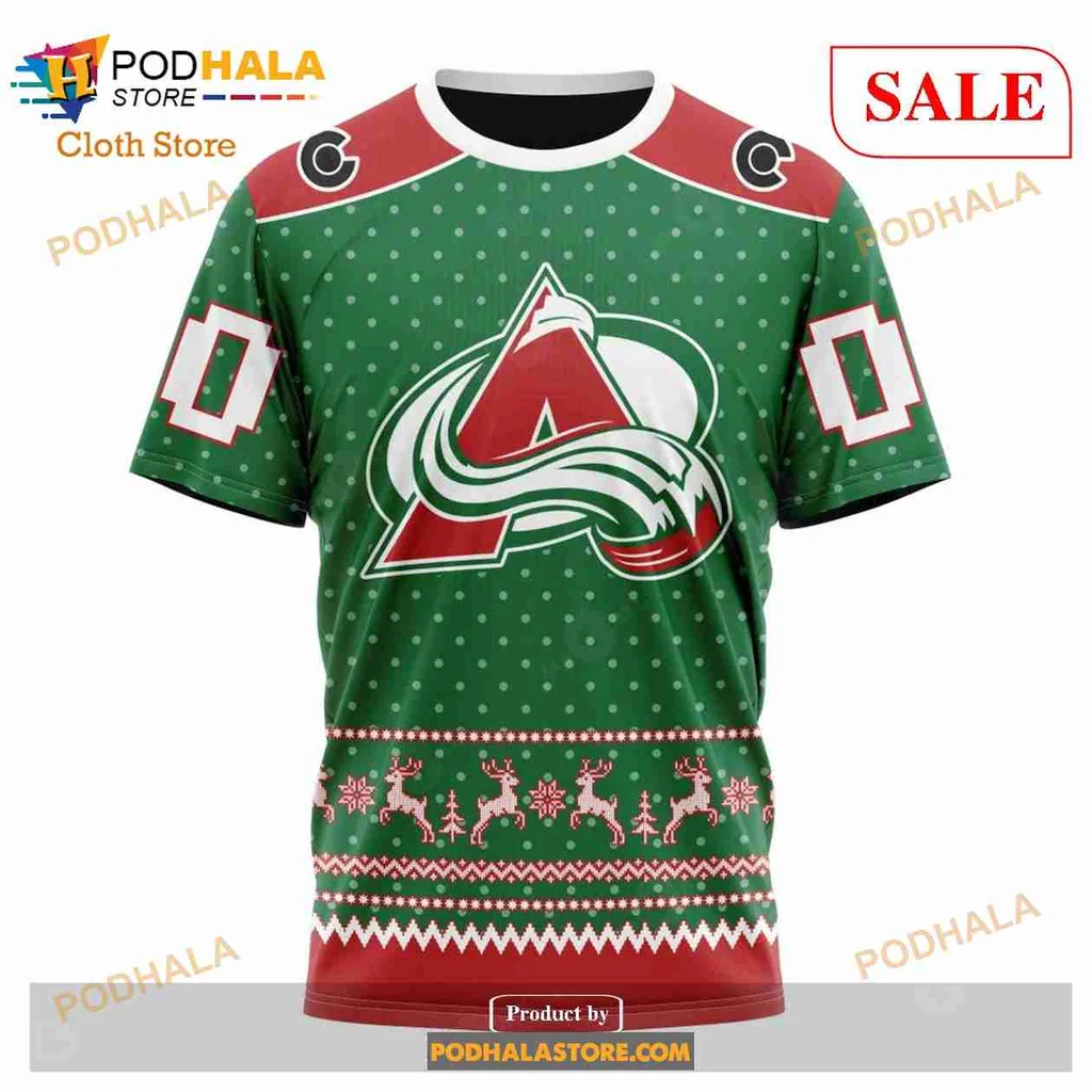 Festive Colorado Avalanche Hoodie With Snowflakes And Reindeer Design - Product View 6 Festive Colorado Avalanche Hoodie With Snowflakes And Reindeer Design - Product View 6