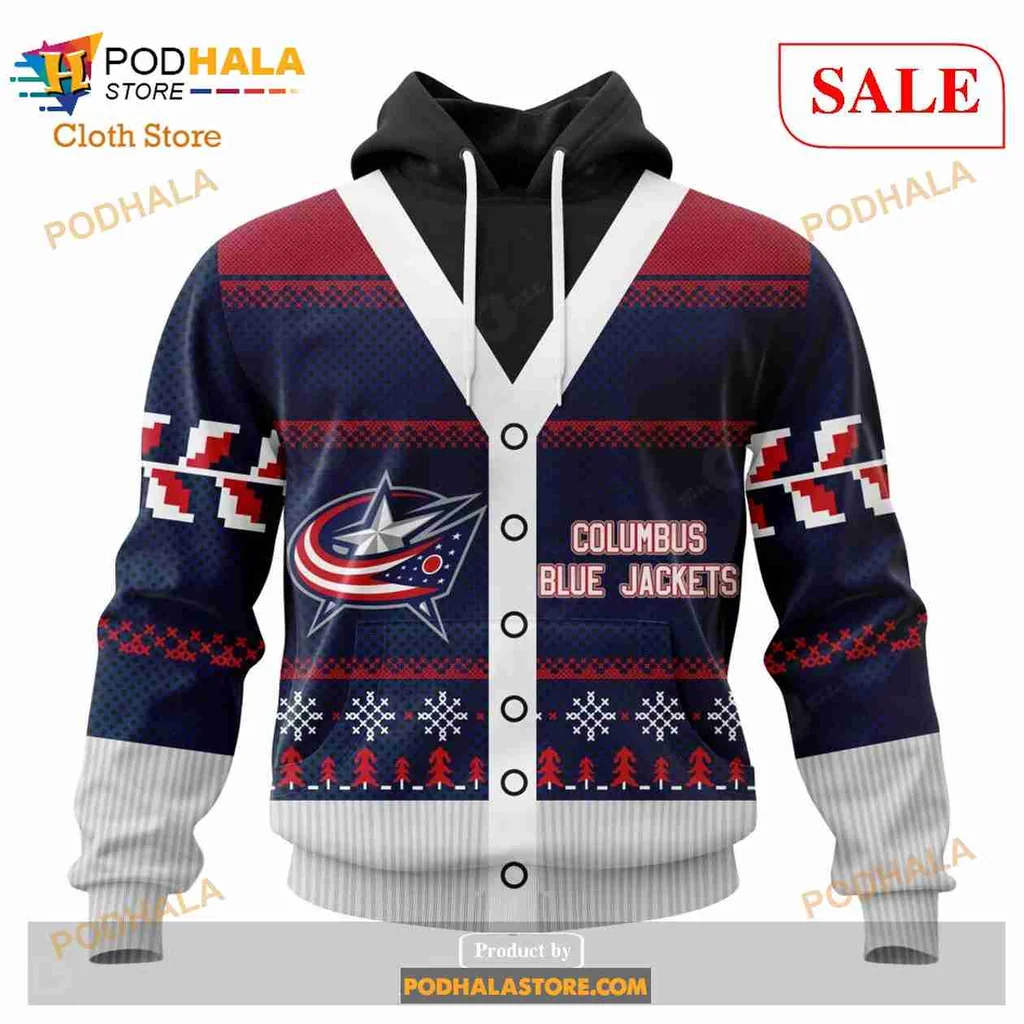 Festive Columbus Blue Jackets 3d Hoodie, Holiday Design For Nhl Fans