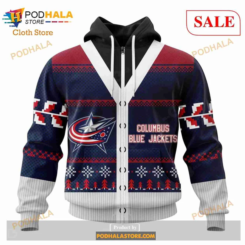 Festive Columbus Blue Jackets All Over Print Hoodie, Holiday Design For Nhl Fans Festive Columbus Blue Jackets All Over Print Hoodie, Holiday Design For Nhl Fans