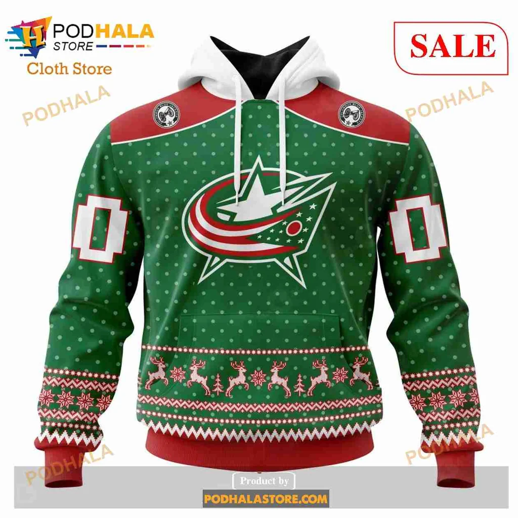 Festive Columbus Blue Jackets 3d Hoodie With Holiday Patterns And Logo