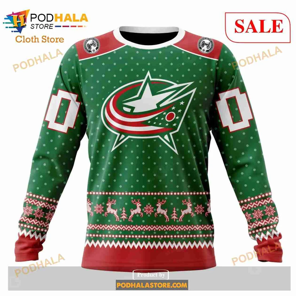 Festive Columbus Blue Jackets 3D Print Hoodie With Holiday Patterns And Logo Festive Columbus Blue Jackets 3D Print Hoodie With Holiday Patterns And Logo