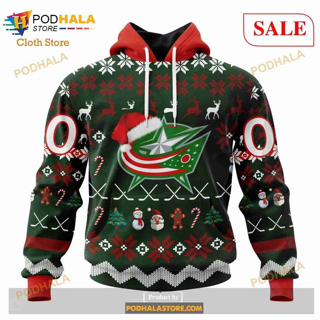 Festive Columbus Blue Jackets Hoodie With Holiday Elements And Team Logo